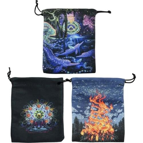 Velvet Moon Phase Tarots Oracle Cards Storage Bag Runes Constellation Witch Divination Accessories Jewelry Card Dice Game Bags