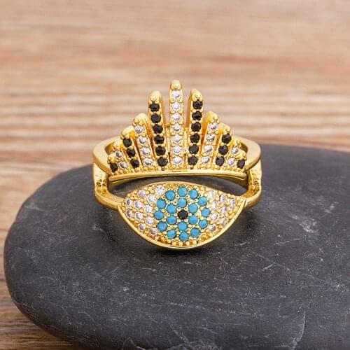 Bohemian Female Rings Crown Evil Eye Crystal Rhinestone Gold Color Charm Cubic Zirconia Ring For Women Wedding Birthday Jewelry
