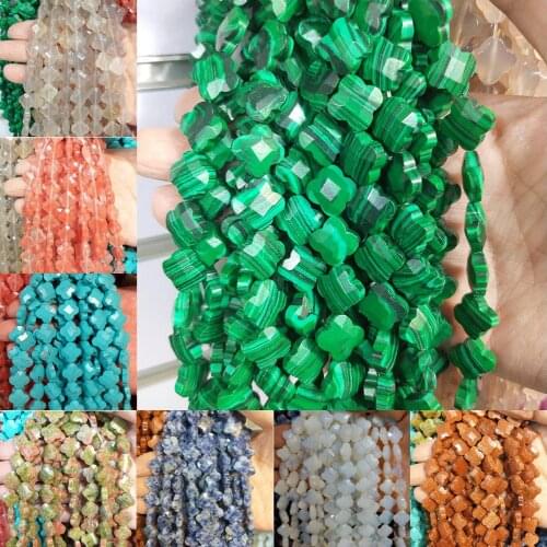 14mm Natural Stone Crystal Tiger Eye Aventurine Four Leaf Clover Loose Beads Beaded Jewelry Making DIY Bracelet Necklace Parts