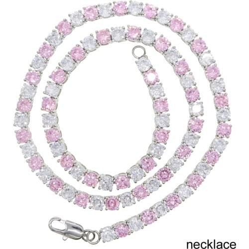 Bling 5A CZ Tennis Chain Two Tone Colored 5mm Pink White Cubic Zirconia Paved Women Hot Fashion Hiphop Iced Out Choker Necklace