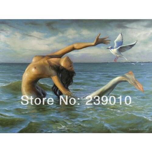 Mermaid oil painting classical nude art canvas printings oil painting printed on canvas wall decoration picture S(3)