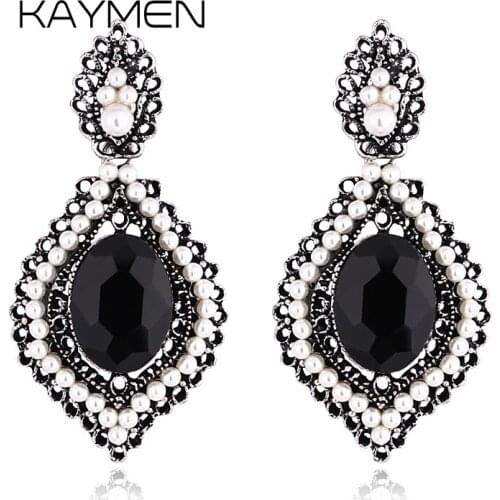 KAYMEN New Fashion Womens Leaf Shape Vintage Earrings Inlaid Rhinestones Antique-Golden Statement Drop Dangle Earrings EA-03229