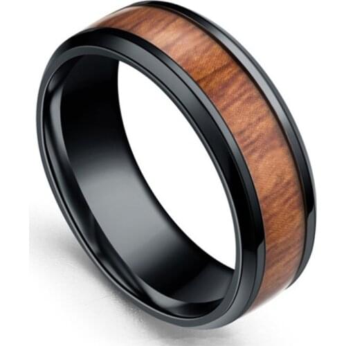 Fashion Stainless steel Wooden color Trendy New Arrival Trendy Vintage Women Mens Ring Male Retro Wholesale Jewelry