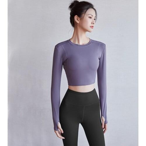 2021 Running Workout Sport T-Shirts Sports Wear Quick Drying Tight Yoga Tops Shirts Female Long Sleeve Cropped Gym Tops Fitness