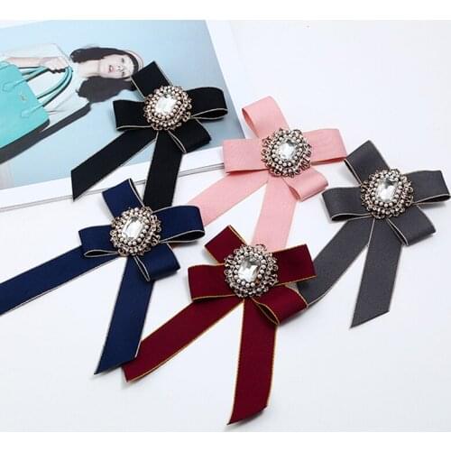 Red Blue Black Velvet Vintage Fabric Big Bow Brooches For Women Neck Tie Wedding Party Clothing Accessories
