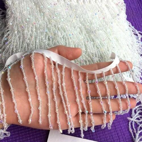 New 1meter Beads Tassel Lace Trim 9.5cm wide Crystal Beads Fringe Paillette Braid Lace Applique X555