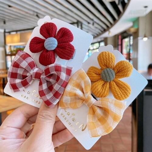 Small Flowers Hair Pins For Toddler Girls Plaid Print Hair Accessories Set Kids Hair Clip Child Barrettes Bb Clip Party Hairgrip