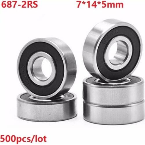 500pcs/lot 7x14x5mm 687RS 687-2RS 687 RS 2RS Double rubber cover Miniature mini ball bearings 7*14*5mm Deep Groove Ball bearing