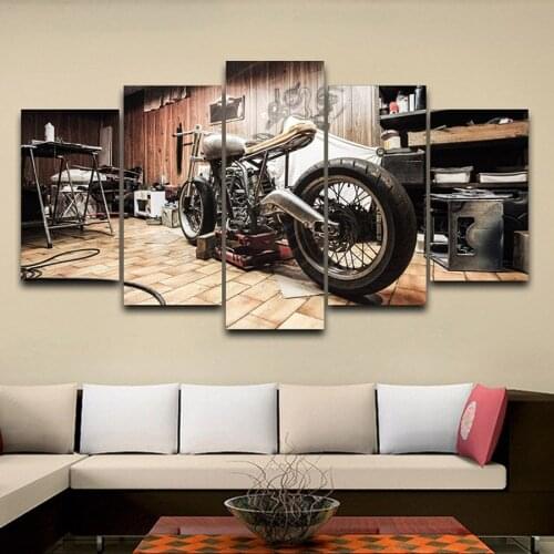 Modular Picture 5 Pieces Canvas Painting Retro Motorcycle Vintage Poster Home Decoration Mural for Living Room Bedroom Wall Art