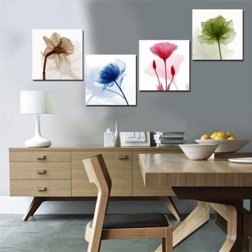 Unframed 4 Pieces Flowers Trees Modular Pictures Posters and Prints Wall Art Canvas Painting for Living Room Home Decor Cuadros