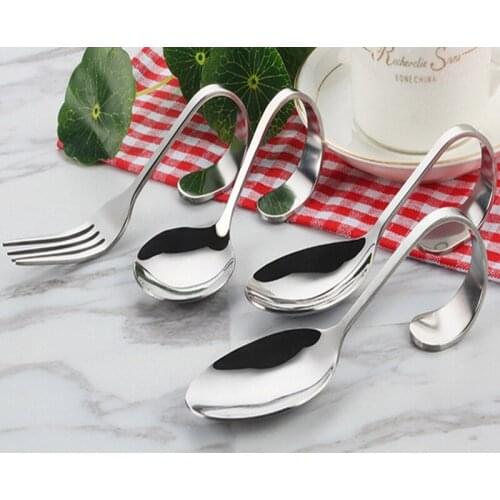 100pcs/lot The new Stainless Steel Curved Handle Spoon Fork Tableware Silver Tea Coffee Spoon Mixer Flatware Kitchen Accesso