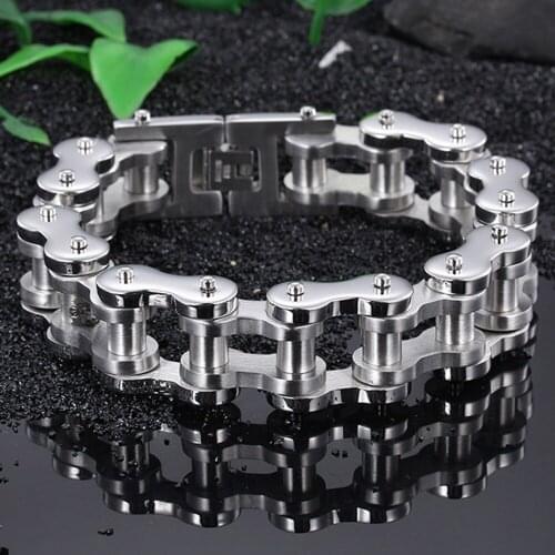 New Arrive Brushed 18MM Silver Color Stainless Steel Motor Bicycle Link Chain Mens Bracelet Wristband 9inch Long Christmas Gift