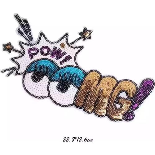 New Arrival Eye OMG Iron on Patches for Clothes Cartoon POW Sequined Cloth Patch DIY Decoration Embroiderey Applique