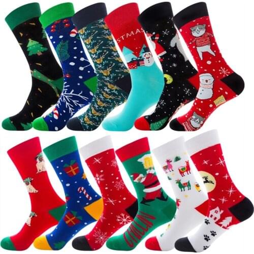 DOIAESKV New 2020 Autumn Winter Christmas Socks Men Funny Christmas Tree Snow Elk Gift Cotton Happy Socks New Year Santa Claus