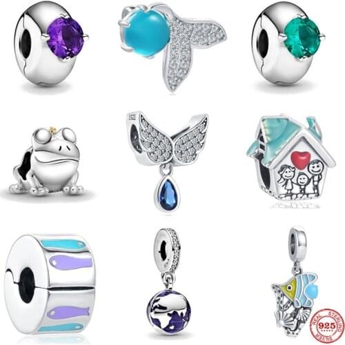 NEW bluw lake angel wing globe purple green clip ocean diy beads fit pandora charms silver 925 original jewerly bracelet