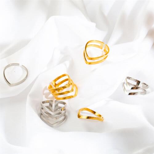 Stainless Steel Geometric Wave Adjustable Ring Gold Silver Color Jewelry for Women Party Personality Accessories