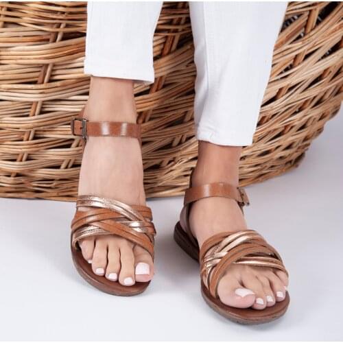2021 Summer Women Vintage Premium Brown/Gold Orthopedic Open Toe Sandals Premium Non-slip Breathable Leather Casual Women shoes