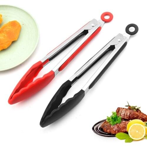 Silicone BBQ Grilling Tong Kitchen Cooking Salad Bread Serving Tong Non-Stick Barbecue Clip Clamp Stainless Steel Tools Gadgets