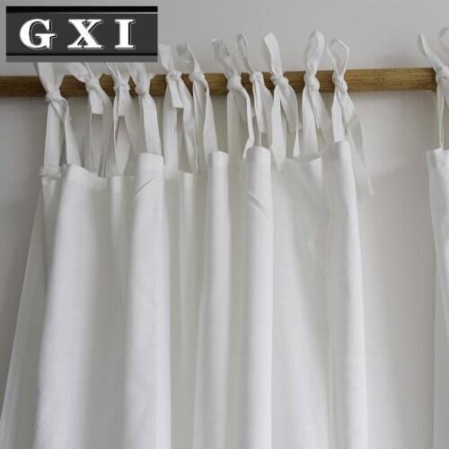 Modern Linen Curtain Tie Top Home Decor Partition Drape White Curtains for Living Room Simple Solid Curtain for Bedroom