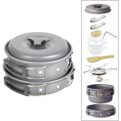 Ultralight Camping Cookware Utensils Outdoor Tableware with Mini Gas Stove for Hiking Picnic Camping Tableware Pot Pan Set