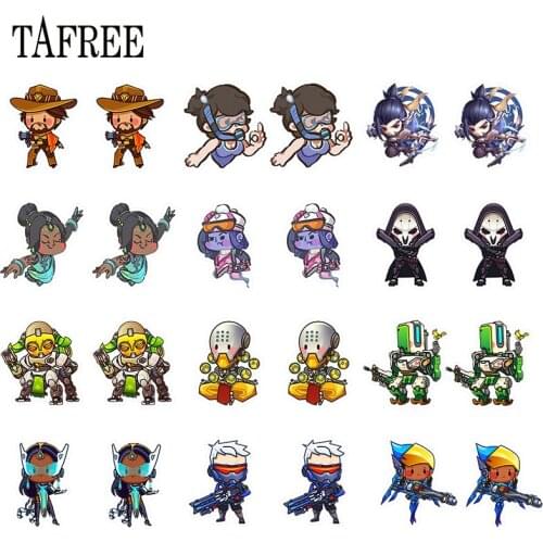 TAFREE Overwatch Characters Figure PVC Clip Earrings 2020 New Shooting Game Cartoon Photo Resin Earring Mens Sporty Jewelry
