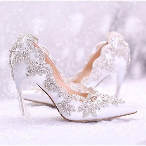 Women pumps wedding Party banquet PU Rhinestones Slip On 9.5CM Thin High Heels Pointed Toe mujer bombas women shoes size 35-42