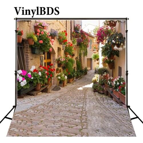 VinylBDS Romantic Flower Children Street Photography Background Scenery Wedding Backdrop Vintage Brick Floor Backdrop for Studio