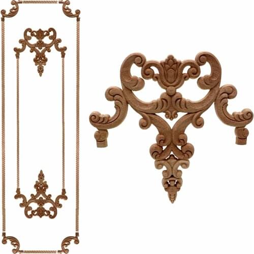 VZLX Vintage Unpainted Wood Carved Corner Onlay Applique Frame For Home Furniture Wall Cabinet Door Decor Crafts