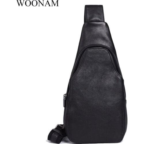 WOONAM Luxury Men Fashion Full Grain Genuine Italy Nappa Calf Leather Chest Saddle Bag