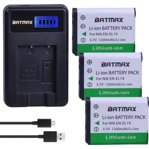 3Pcs EN-EL19 EN EL19 Battery + LCD Charger for Nikon Coolpix S32 S33 S100 S2500 S2750 S3100 S3200 S4200 S4400 S6400 S6500 S6600