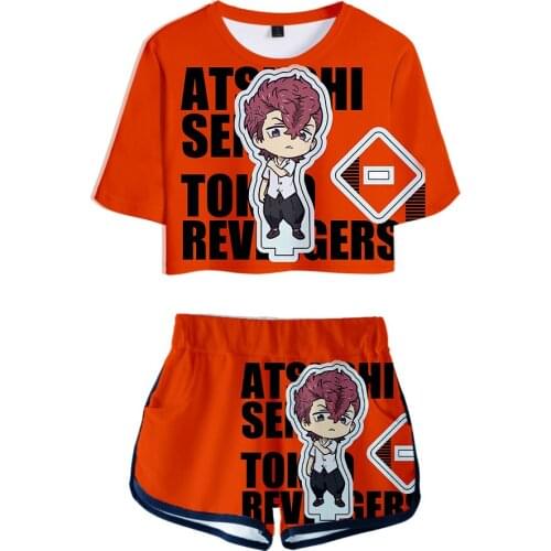 3D Cute Printing Anime Tokyo Revengers Womens Two Piece Sets Popular Exposed Navel t shirt and Shorts Casual Summer Cool Suits