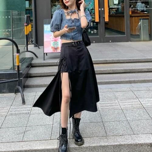 2 Piece Set Women Summer 2020 Gothic Black Skirt Korea Irregular y2k Skirts+Crop Top Fashion Suits Sexy Streetwear Set Chic News
