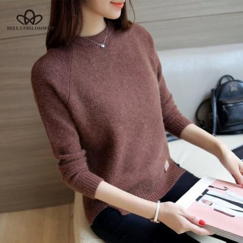 Bella Philosophy Autumn Winter Knitted Women Sweater And Pullover Long Sleeve Solid Warm Lady Pullover O-Neck Sweater