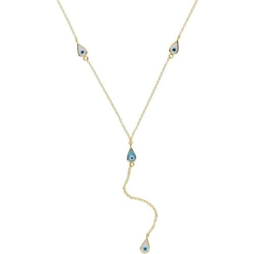 Drop shipping real 925 sterling silver enamel evil eye charm blue color neck jewelry women dainty long chain Y charm necklace