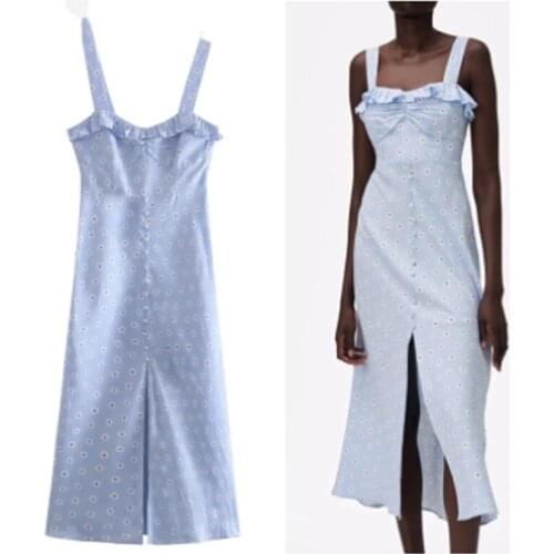 ZA new womens dress European and American wind flower print holiday halter dress 02157056406