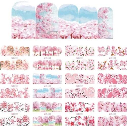 1 Set 12 Designs Cherry Blossoms Nail Sticker Nail Art Water Transfer Sticker Decor Slider Decal Manicure New BN1321-1332