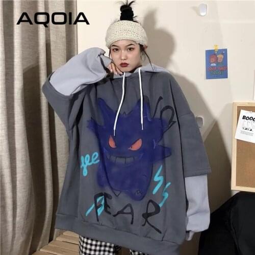 2021 Autumn Streetwear Hip Hop Women Oversized Hoodie Loose Female Sweatshirt Hoodies Harajuku Y2K Monster Alphabeter Clothing
