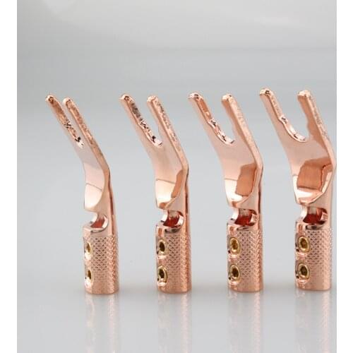 4PCS Audiocrast pure copper Y Spade Connector plug,Rhodium plated Fork connectors plug,loudspeaker cable connector plug ,speaker