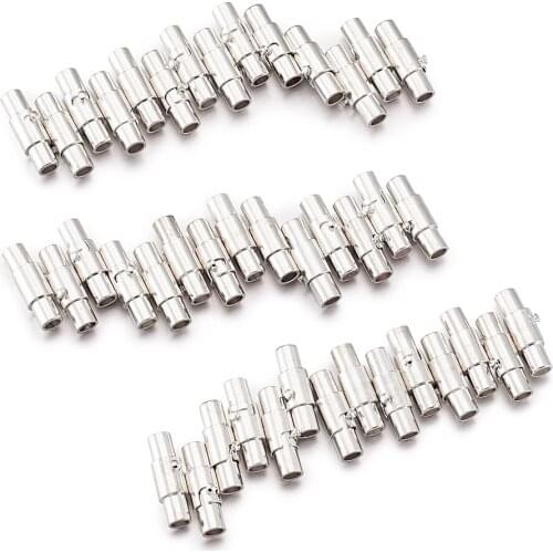50 Sets Brass Magnetic Screw Clasps Column Shape End Clasps Connectors for DIY Bracelet Jewelry Making Findings 15x4mm Hole: 3mm