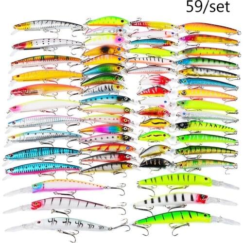 59PCS/set 11.7cm/7cm/7.9cm/ Kit Set Of Wobblers Minnow Hard Artificial Bait sinking crankbait Fishing Tackle