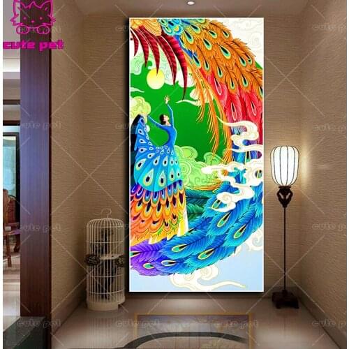 DIY Peacock dance woman Diamond Embroidery Diamond painting Full square round mosaic picture rhinestone Home Decor puzzle large