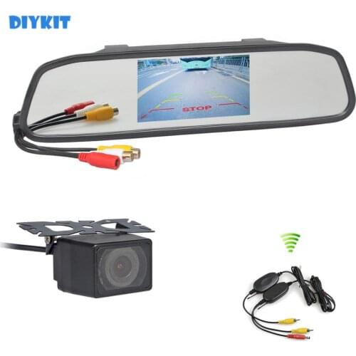 DIYKIT Wireless 4.3 Inch Car Monitor Mirror Monitor + Waterproof IR Night Vision Rear View Car Camera Parking Accessories Cam