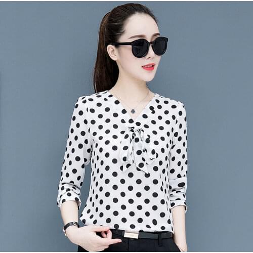 Blouse Women Shirt 2021 Polka Dot Printed Shirt Womens Long-Sleeved Chiffon Shirt V-neck Top Clothing Blusas Mujer De Moda