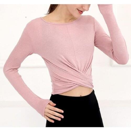 Quick Dry Yoga Shirts Cross Sports Long-Sleeved Women 's Fall Winter Yoga Wear Top Round Neck Fitting T-shirt Tight Breathable