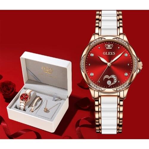 OLEVS Womens Automatic Watch Ceramic Steel Strap Waterproof Mechanical Watches Brand Luxury Ladies Wrist Watch Relogio Feminino