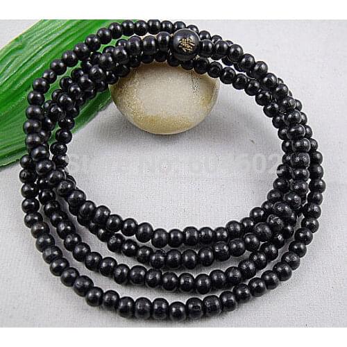 4mm Tibetan Buddhism 216 black Sandalwood Prayer Bead carved Buddha Mala