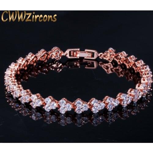 CWWZircons High Quality Fashion Rose Gold Color Zirconia Bracelet Round AAA+ CZ Tennis Chain Bracelets Jewelry For Women CB101