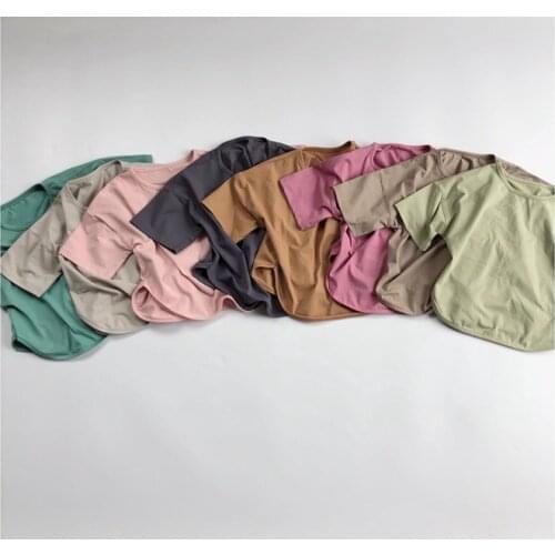 Childrens Short-Sleeved T-shirt Summer New Korean Boys and Girls Multicolor Simple Cotton Comfortable Crew-Neck T-shirt