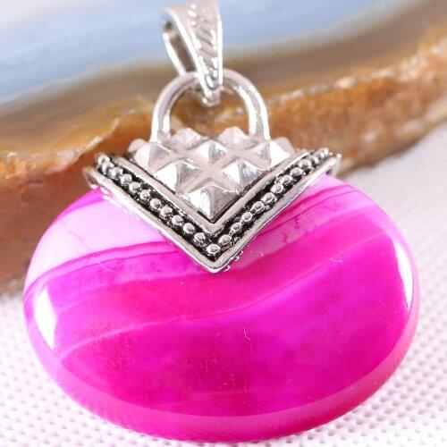 Women Jewelry Gift Natural Stone 40MM Cabochon Oval Bead Rose Veins Onyx Pendant for Necklace 1Pcs K1171