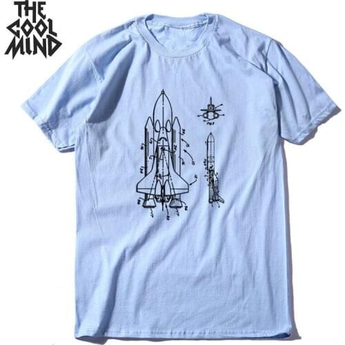 COOL MIND high quality 100% cotton short sleeve space ship print men T shirt casual loost men tshirt o-neck t-shirt tee shirt